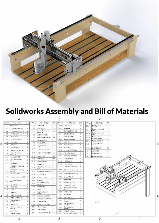 Solidworks Assembly Drawing, CAD Drawing and Bill of Mateirals